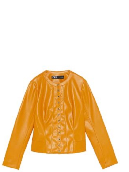Zara Jackets & Blazers - Zara Women's Yellow Snap-Front Leather Jacket